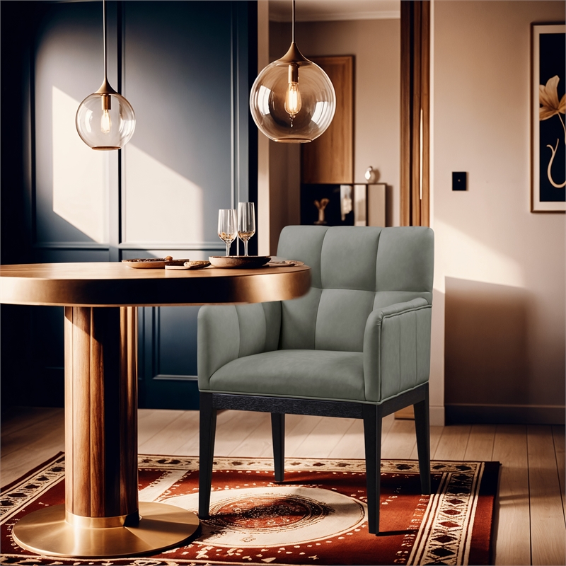 Meridian Furniture Adrian Green Vegan Leather Dining Arm Chair (Set of 2)