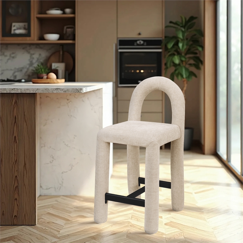 Meridian Furniture Amari Beige Chenille Fabric Stool