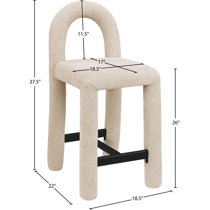 Meridian Furniture Amari Beige Chenille Fabric Stool