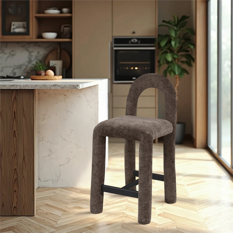 Meridian Furniture Amari Brown Chenille Fabric Stool