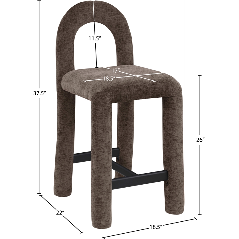 Meridian Furniture Amari Brown Chenille Fabric Stool