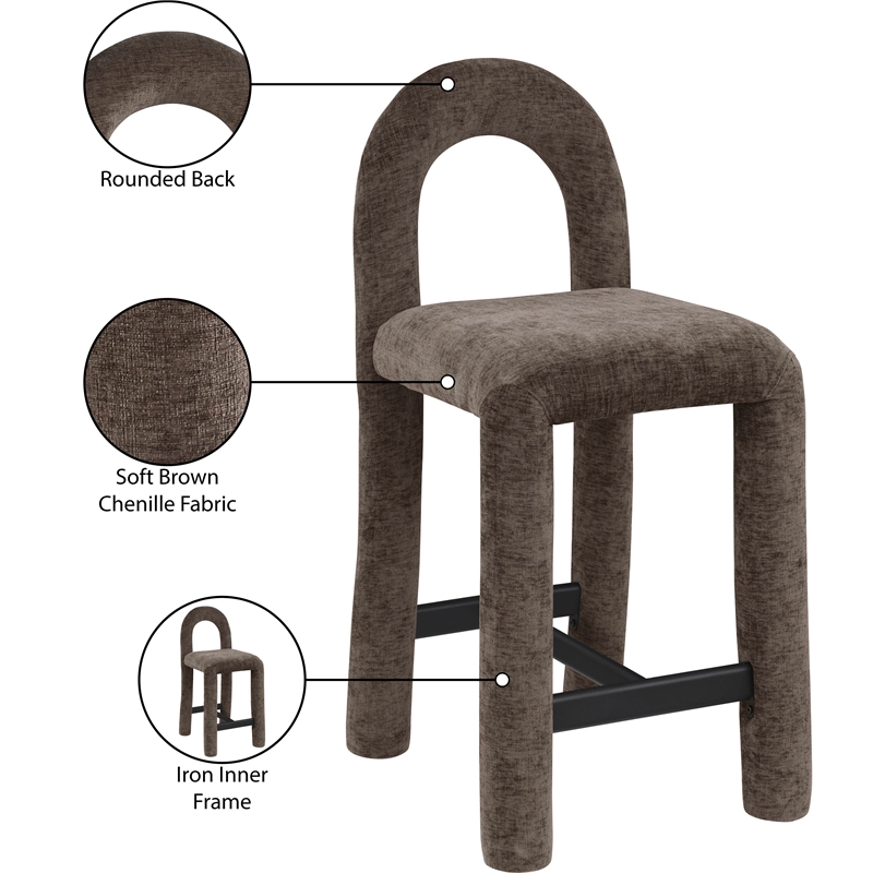 Meridian Furniture Amari Brown Chenille Fabric Stool