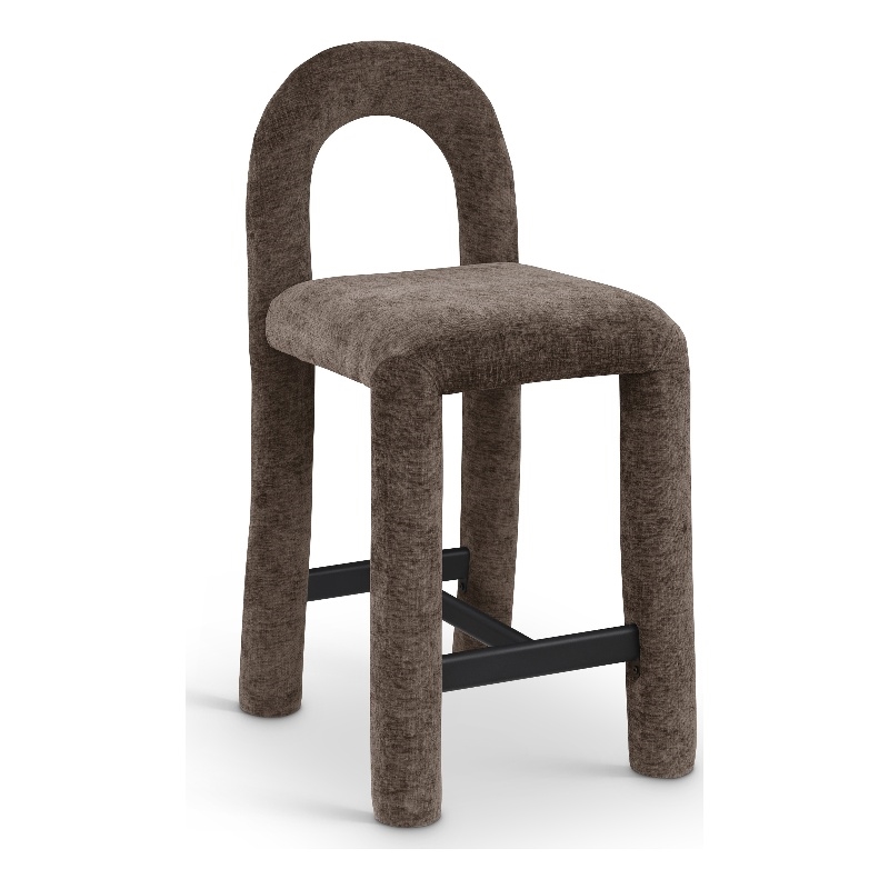 Meridian Furniture Amari Brown Chenille Fabric Stool