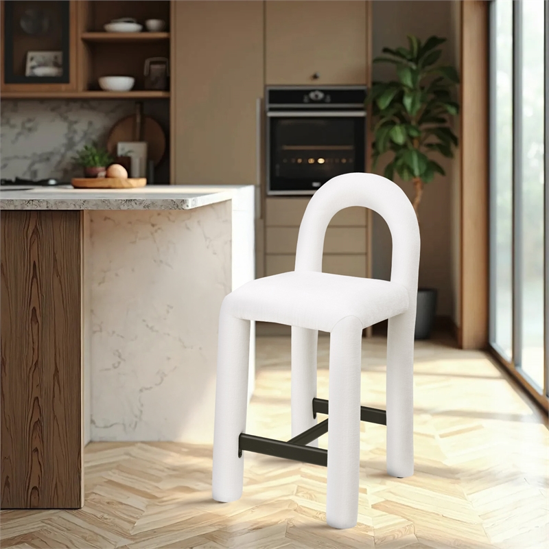 Meridian Furniture Amari Cream Chenille Fabric Stool