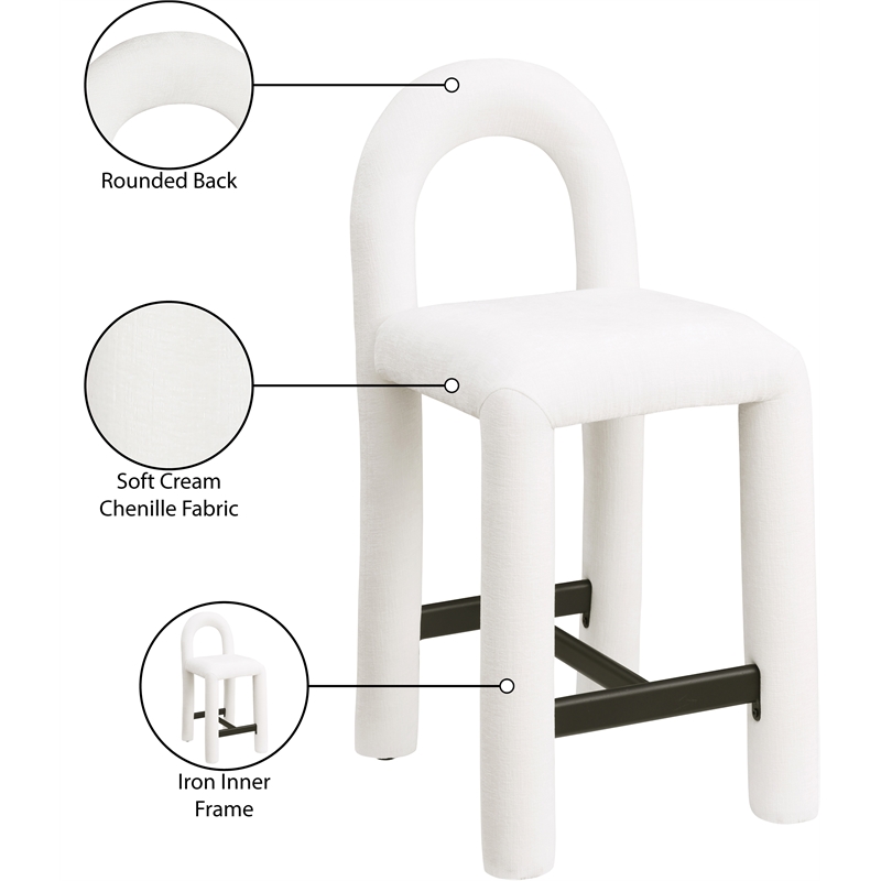 Meridian Furniture Amari Cream Chenille Fabric Stool