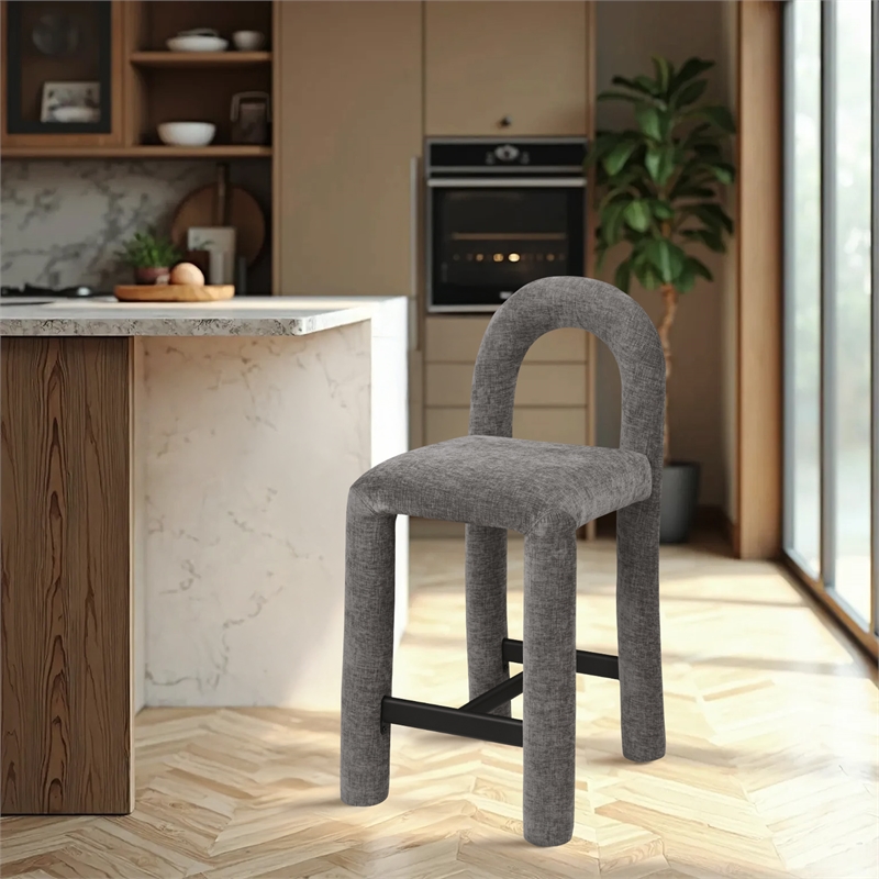 Meridian Furniture Amari Grey Chenille Fabric Stool
