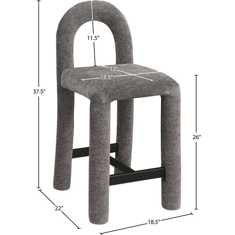 Meridian Furniture Amari Grey Chenille Fabric Stool