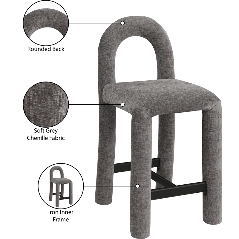 Meridian Furniture Amari Grey Chenille Fabric Stool