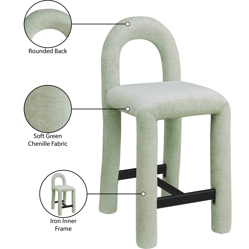 Meridian Furniture Amari Mint Chenille Fabric Stool