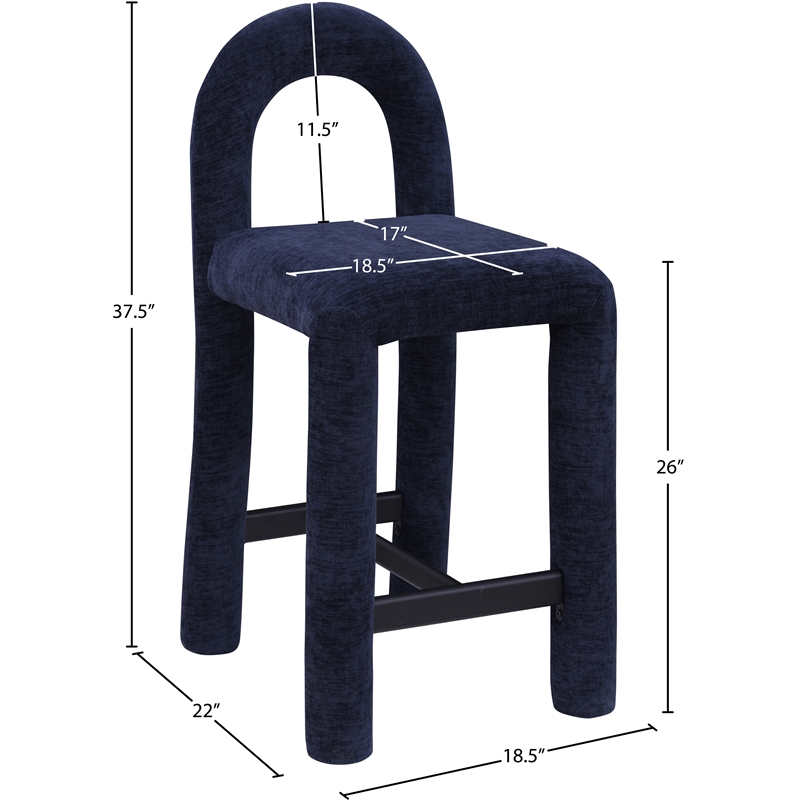 Meridian Furniture Amari Navy Chenille Fabric Stool