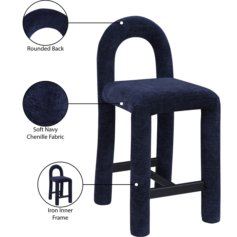 Meridian Furniture Amari Navy Chenille Fabric Stool