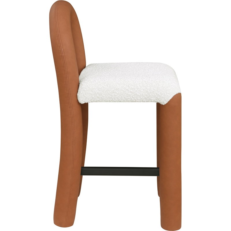 Meridian Furniture Amari Cognac Boucle Fabric and Cream Vegan Leather Stool