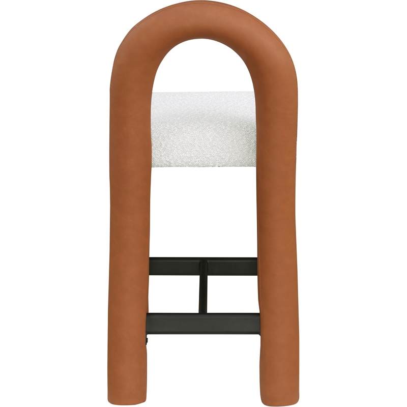 Meridian Furniture Amari Cognac Boucle Fabric and Cream Vegan Leather Stool