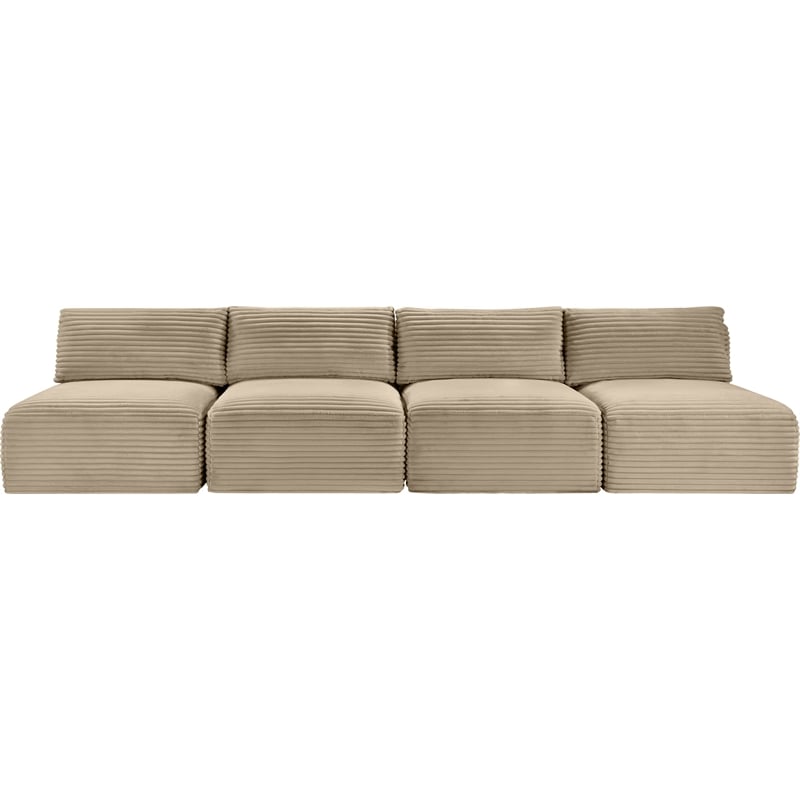 Meridian Furniture 4-Piece Taupe Corduroy Performance Fabric Modular Sofa