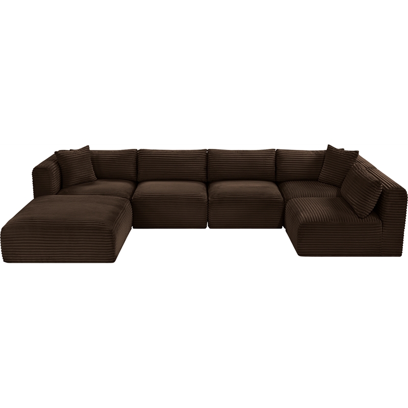 Meridian Furniture 6-Piece Brown Corduroy Performance Fabric Modular Sectional