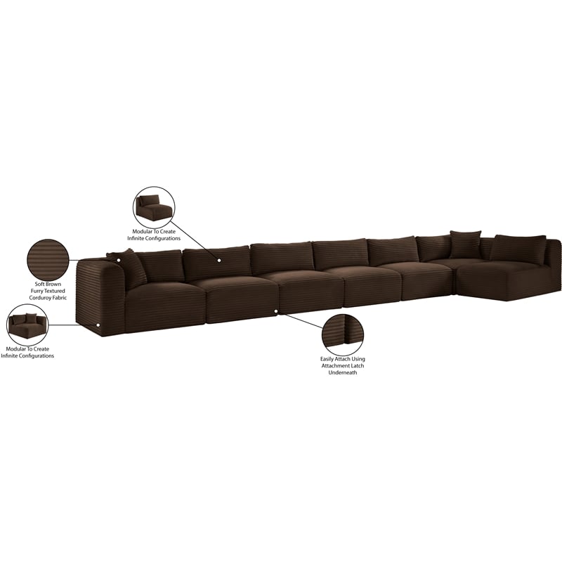 Meridian Furniture 7-Piece Brown Corduroy Performance Fabric Modular Sectional