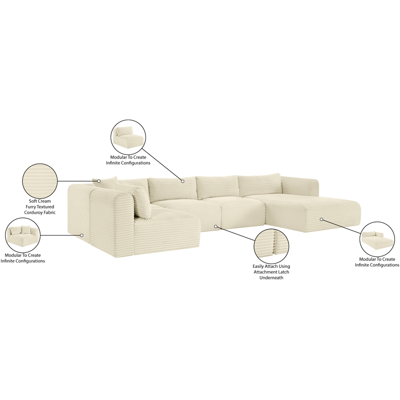Meridian Furniture 5-Piece Cream Corduroy Performance Fabric Modular Sectional