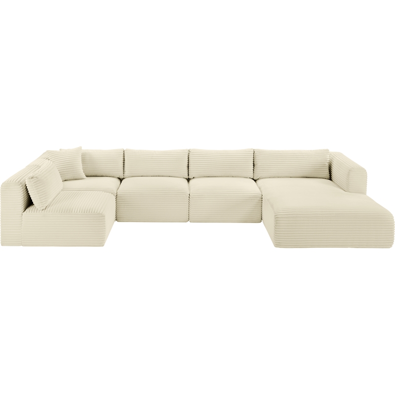 Meridian Furniture 5-Piece Cream Corduroy Performance Fabric Modular Sectional