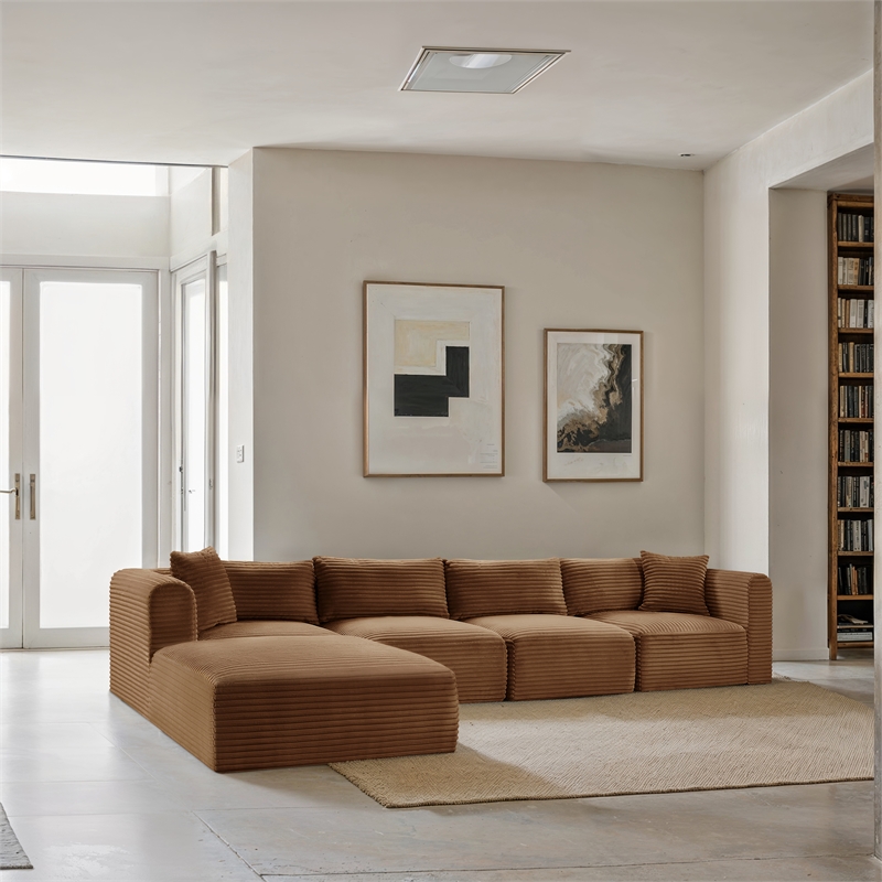 Meridian Furniture 5-Piece Saddle Corduroy Performance Fabric Modular Sectional