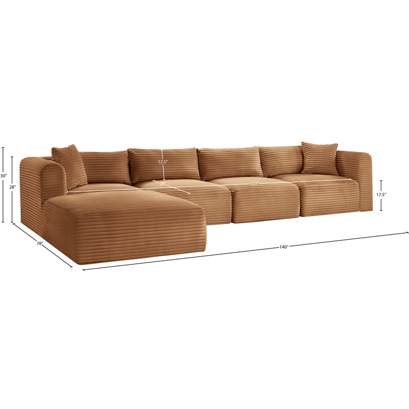 Meridian Furniture 5-Piece Saddle Corduroy Performance Fabric Modular Sectional