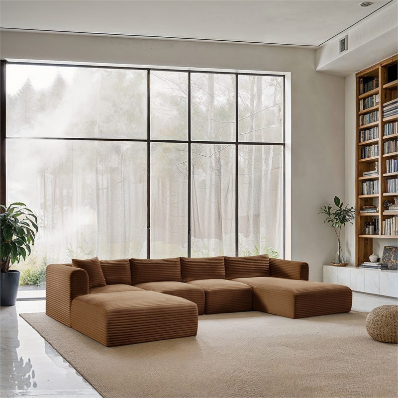 Meridian Furniture 5-Piece Saddle Corduroy Performance Fabric Modular Sectional