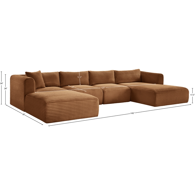 Meridian Furniture 5-Piece Saddle Corduroy Performance Fabric Modular Sectional