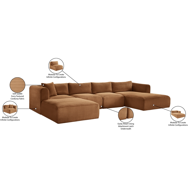 Meridian Furniture 5-Piece Saddle Corduroy Performance Fabric Modular Sectional