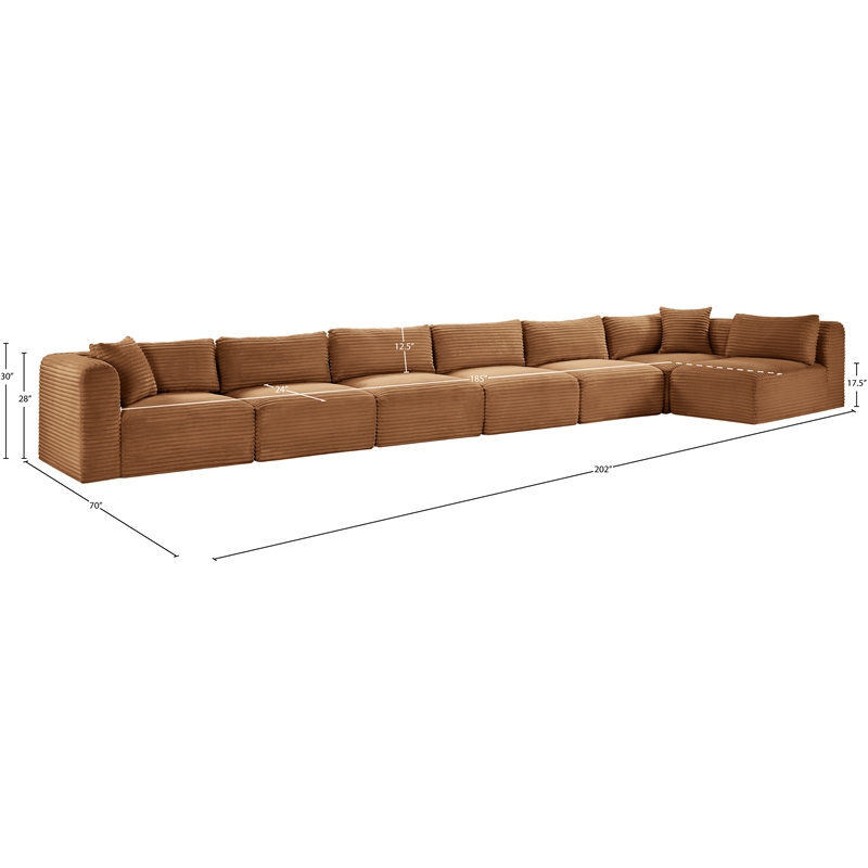 Meridian Furniture 7-Piece Saddle Corduroy Performance Fabric Modular Sectional