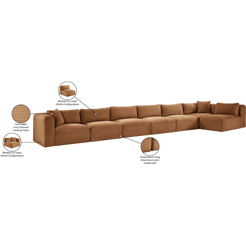 Meridian Furniture 7-Piece Saddle Corduroy Performance Fabric Modular Sectional