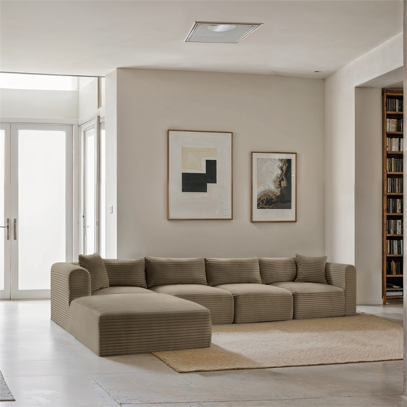 Meridian Furniture 5-Piece Taupe Corduroy Performance Fabric Modular Sectional