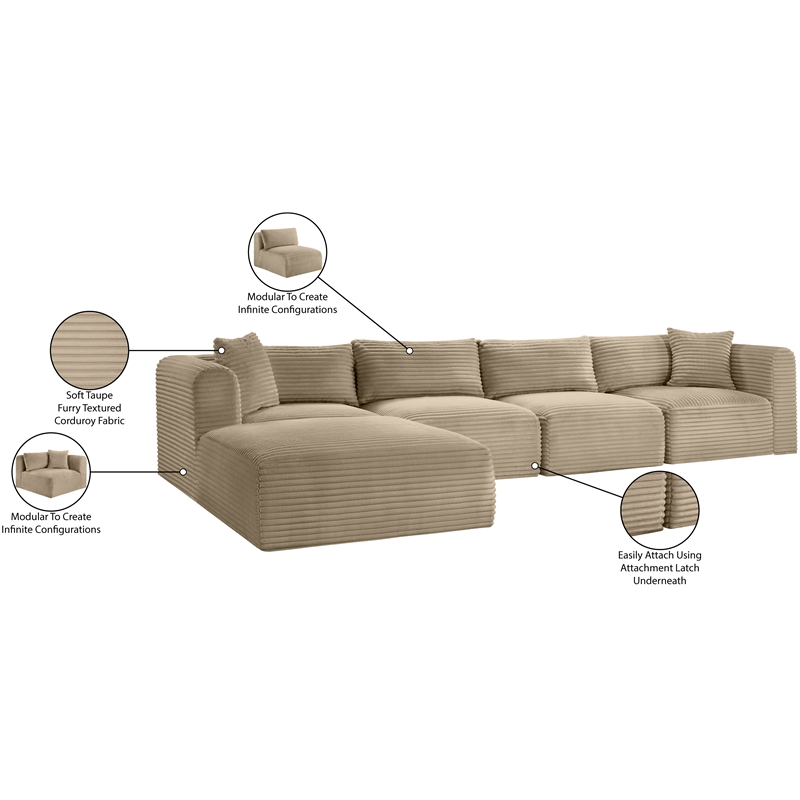 Meridian Furniture 5-Piece Taupe Corduroy Performance Fabric Modular Sectional