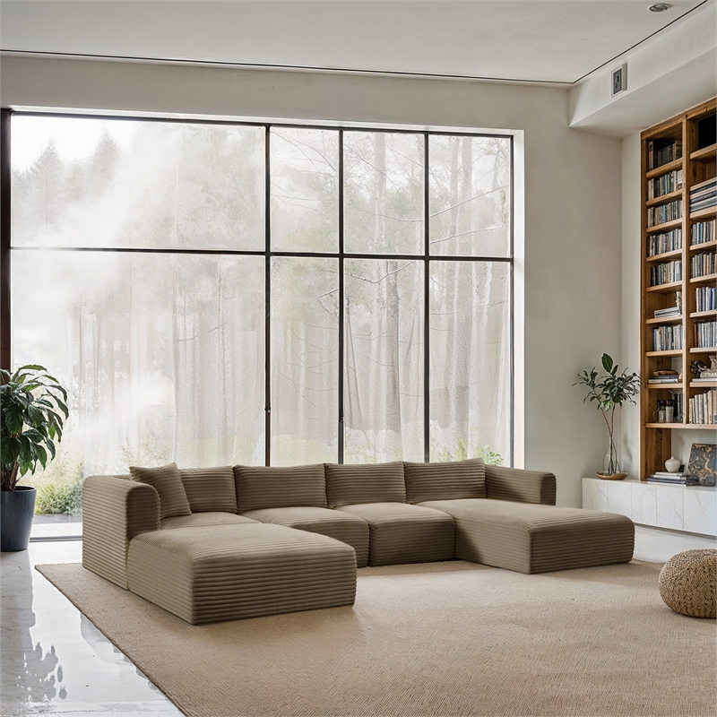 Meridian Furniture 5-Piece Taupe Corduroy Performance Fabric Modular Sectional