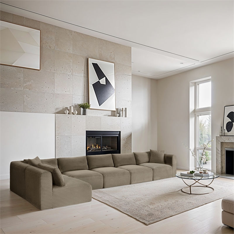 Meridian Furniture 6-Piece Taupe Corduroy Performance Fabric Modular Sectional