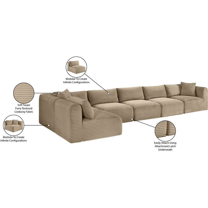 Meridian Furniture 6-Piece Taupe Corduroy Performance Fabric Modular Sectional
