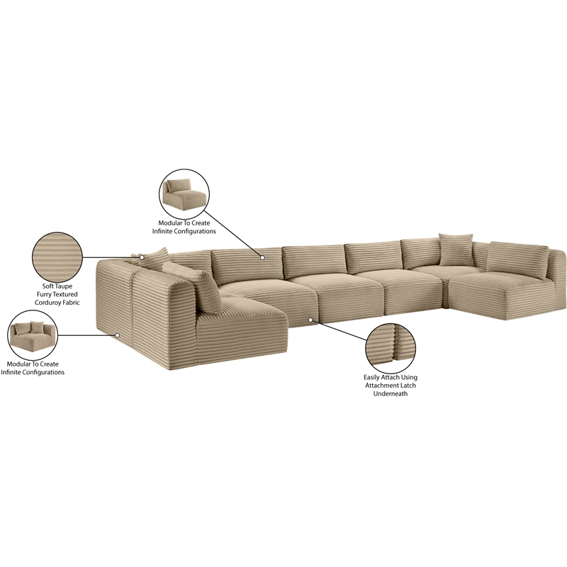 Meridian Furniture 7-Piece Taupe Corduroy Performance Fabric Modular Sectional