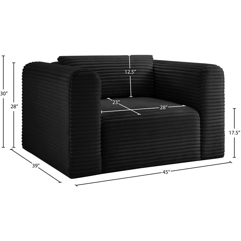 Meridian Furniture Shaggy Black Corduroy Performance Fabric Arm Chair