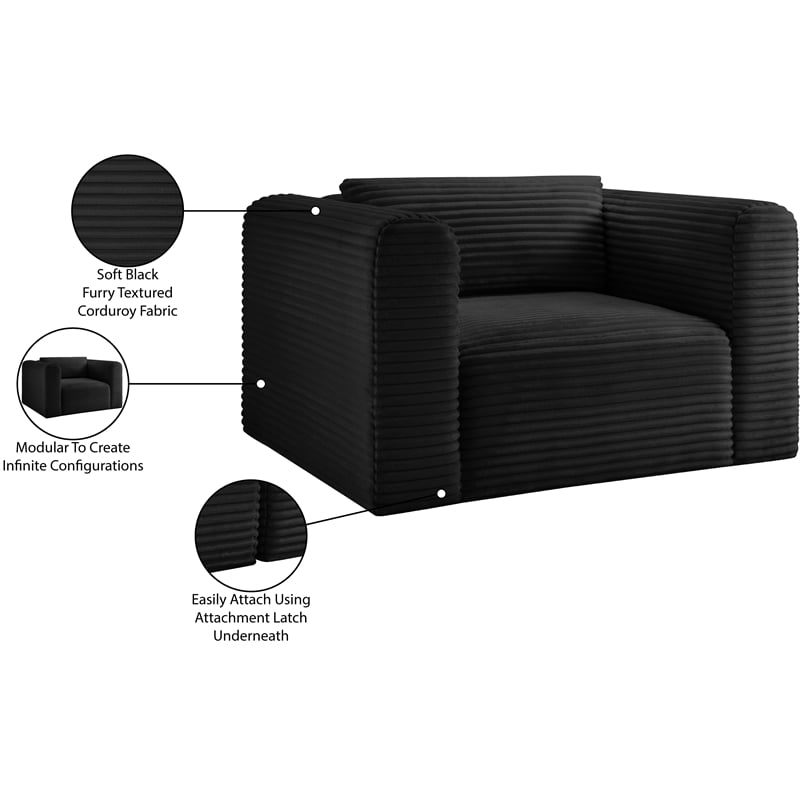 Meridian Furniture Shaggy Black Corduroy Performance Fabric Arm Chair