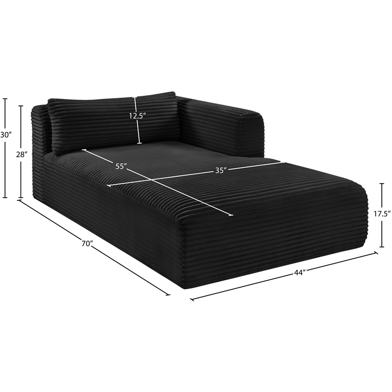 Meridian Furniture Shaggy Black Corduroy Performance Fabric Chaise