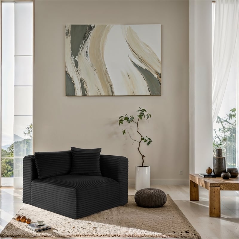 Meridian Furniture Shaggy Black Corduroy Performance Fabric Corner Chair