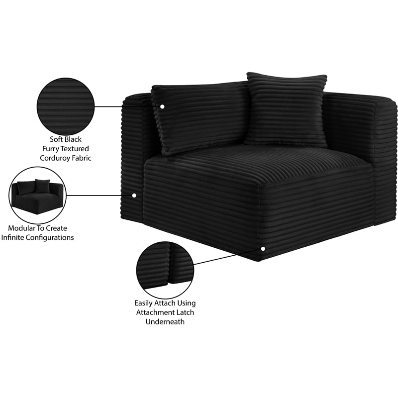 Meridian Furniture Shaggy Black Corduroy Performance Fabric Corner Chair