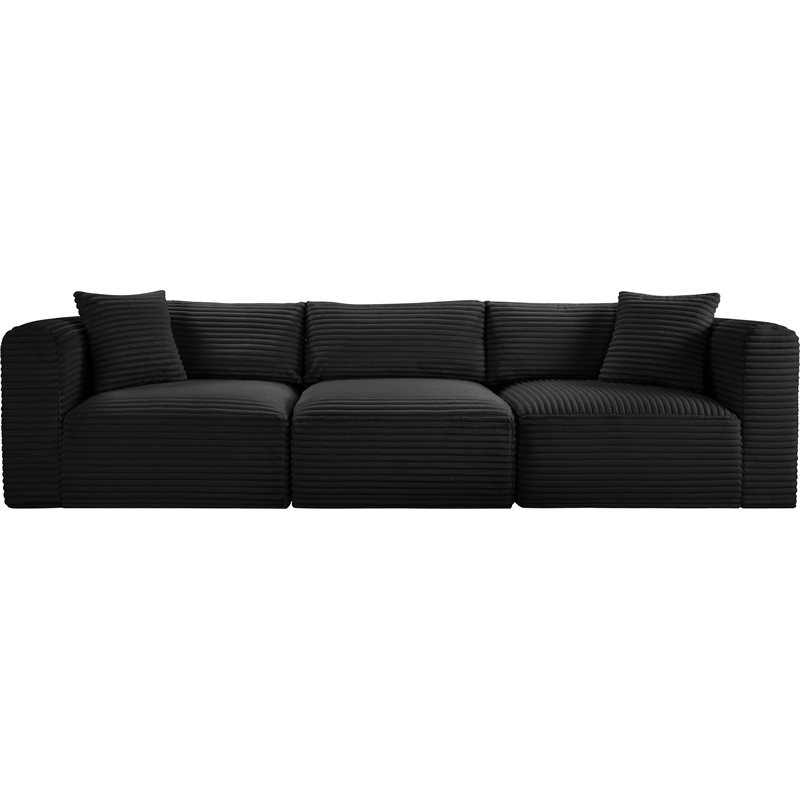 Meridian Furniture 3-Piece Black Corduroy Performance Fabric Modular Sofa