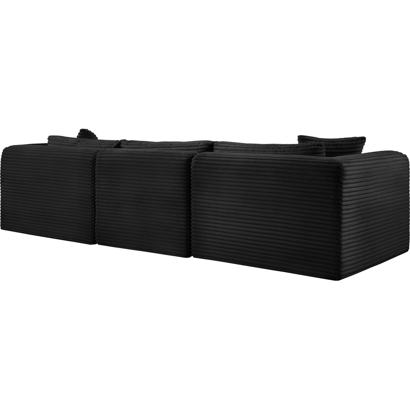 Meridian Furniture 3-Piece Black Corduroy Performance Fabric Modular Sofa