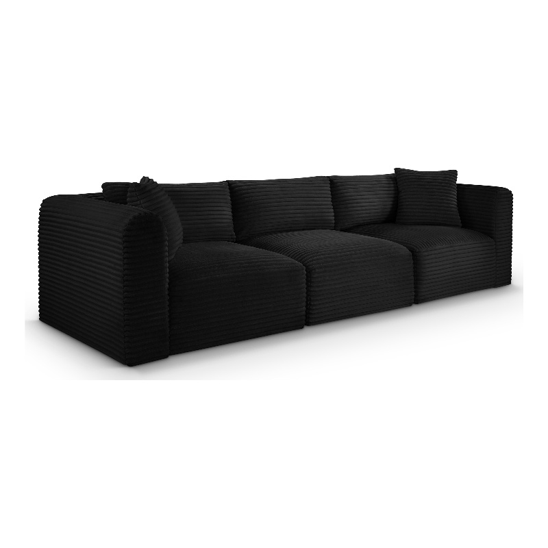 Meridian Furniture 3-Piece Black Corduroy Performance Fabric Modular Sofa