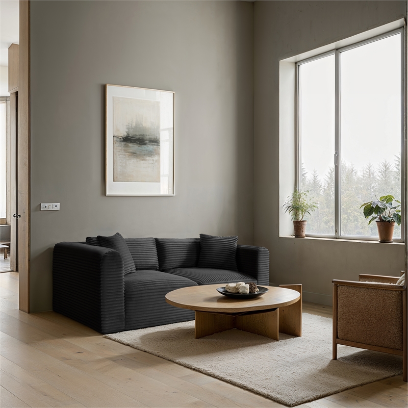 Meridian Furniture 2-Piece Black Corduroy Performance Fabric Modular Sofa