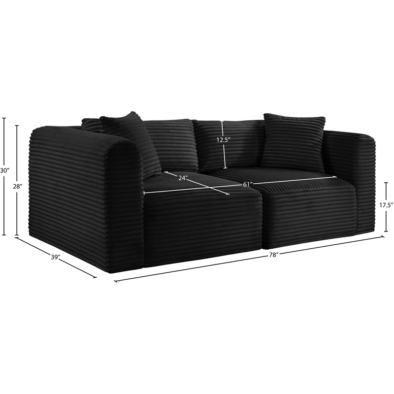 Meridian Furniture 2-Piece Black Corduroy Performance Fabric Modular Sofa