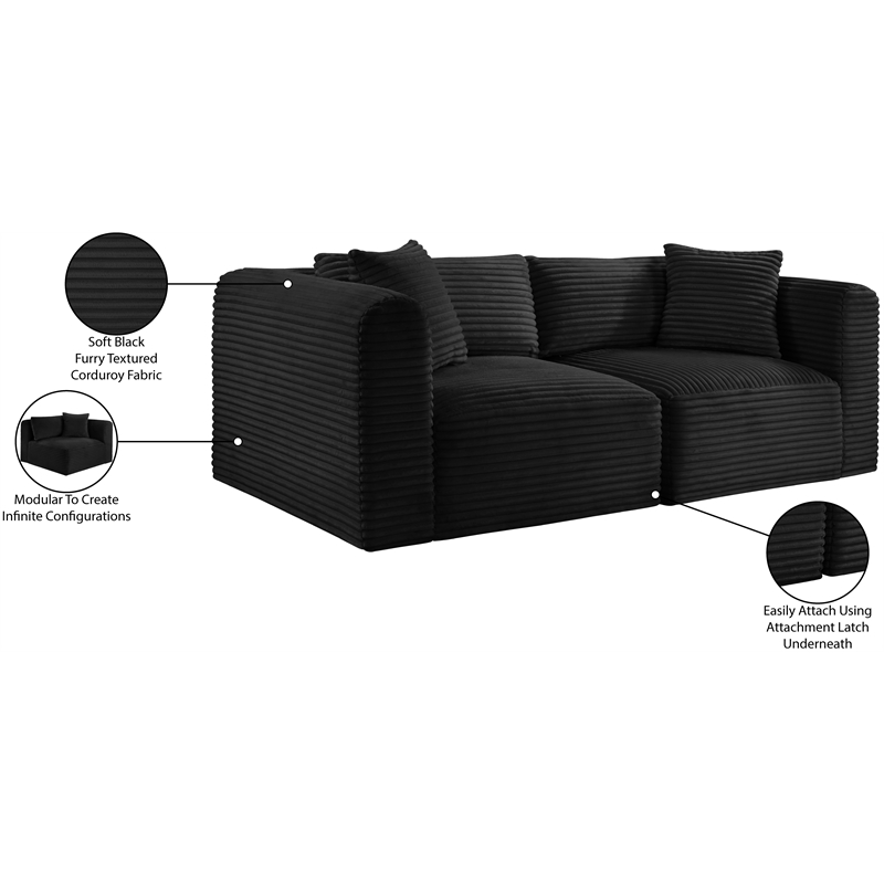 Meridian Furniture 2-Piece Black Corduroy Performance Fabric Modular Sofa