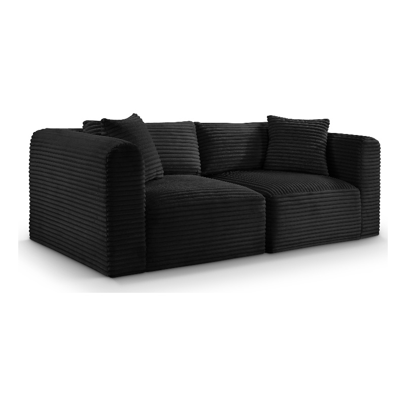 Meridian Furniture 2-Piece Black Corduroy Performance Fabric Modular Sofa