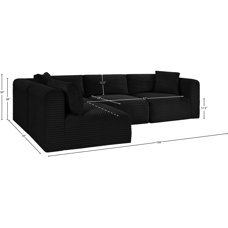 Meridian Furniture 4-Piece Black Corduroy Performance Fabric Modular Sectional