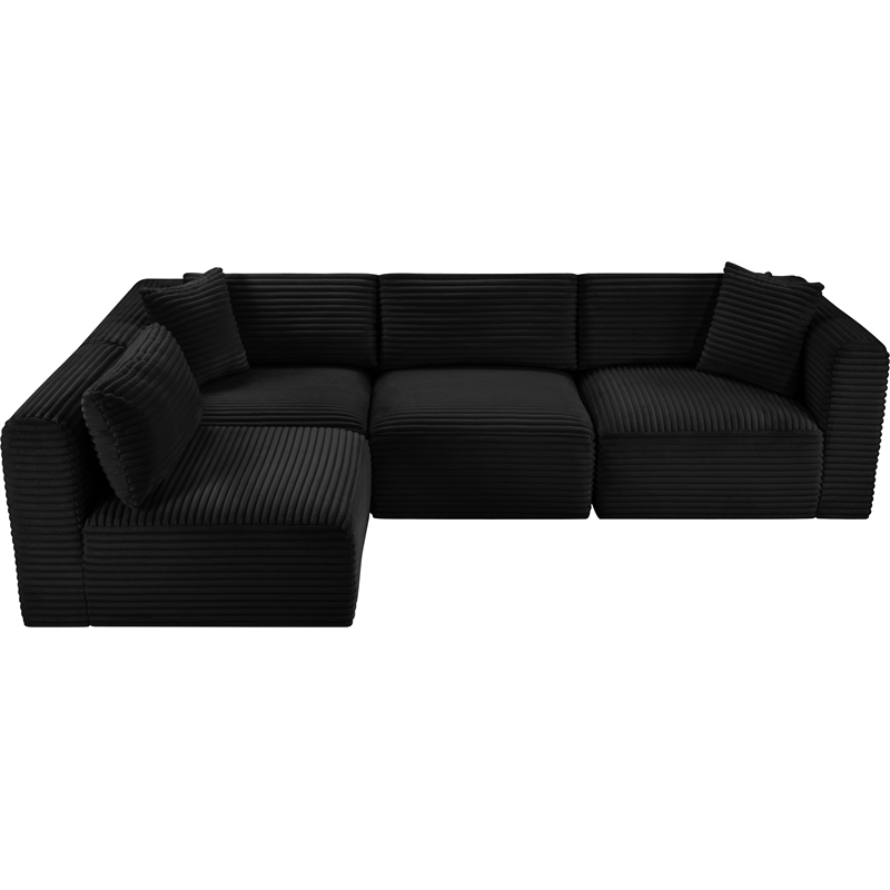 Meridian Furniture 4-Piece Black Corduroy Performance Fabric Modular Sectional