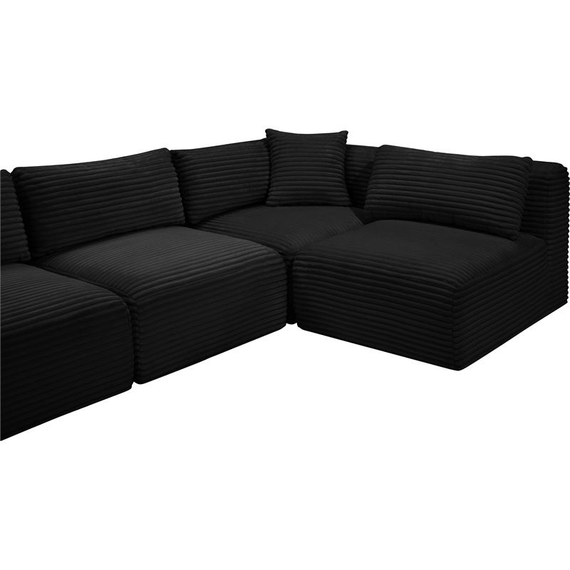 Meridian Furniture 4-Piece Black Corduroy Performance Fabric Modular Sectional